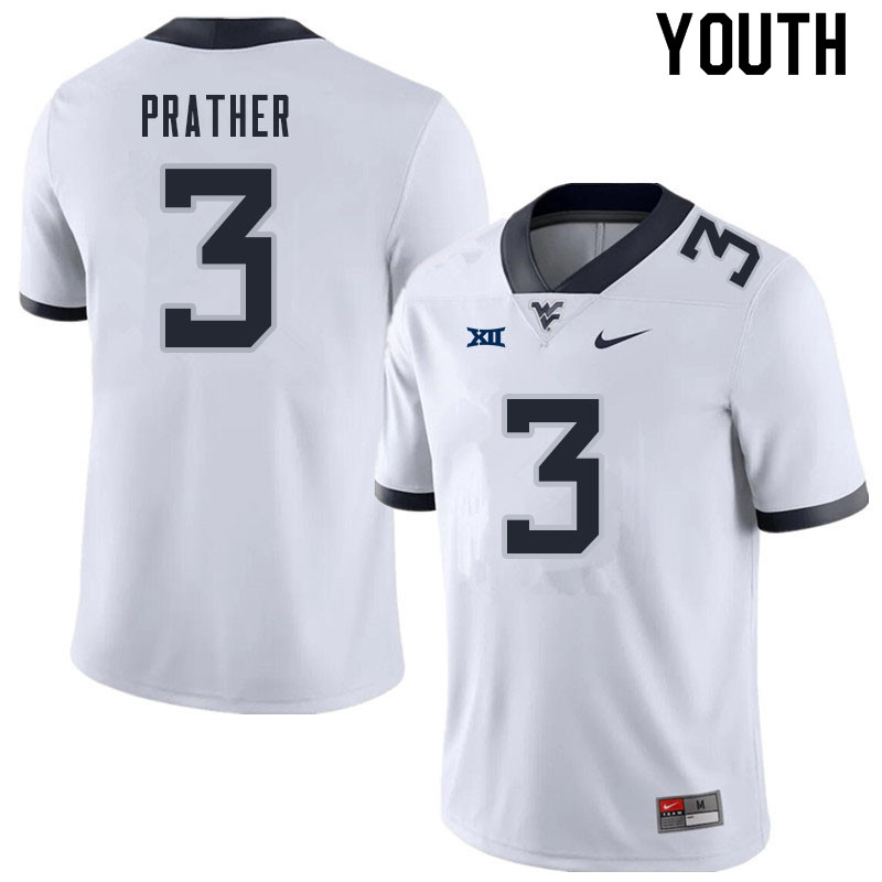 NCAA Youth Kaden Prather West Virginia Mountaineers White #3 Nike Stitched Football College Authentic Jersey IM23K05CI